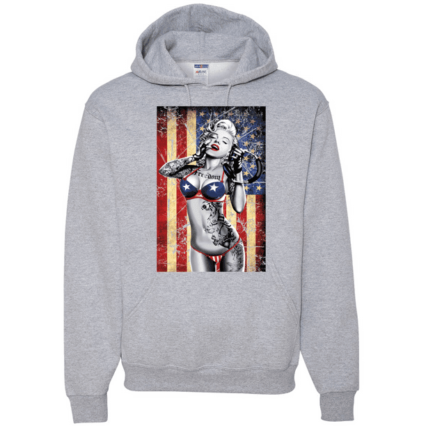 Howling Wolf Americana Hooded Sweat Shirt ~ Wolves Hoodie ~ Patriotic USA Flag